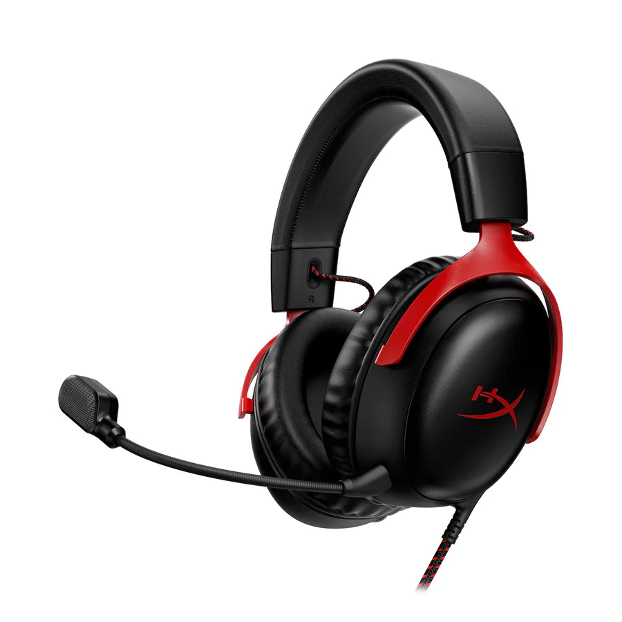 HyperX Cloud III 727A9AA Wired Gaming Headset PC PS5 Xbox Series X S Angled 53mm Drivers DTS Memory Foam Durable Frame Ultra-Clear 10mm Mic USB-C USB-A 3.5mm Black Red Headphones Headset