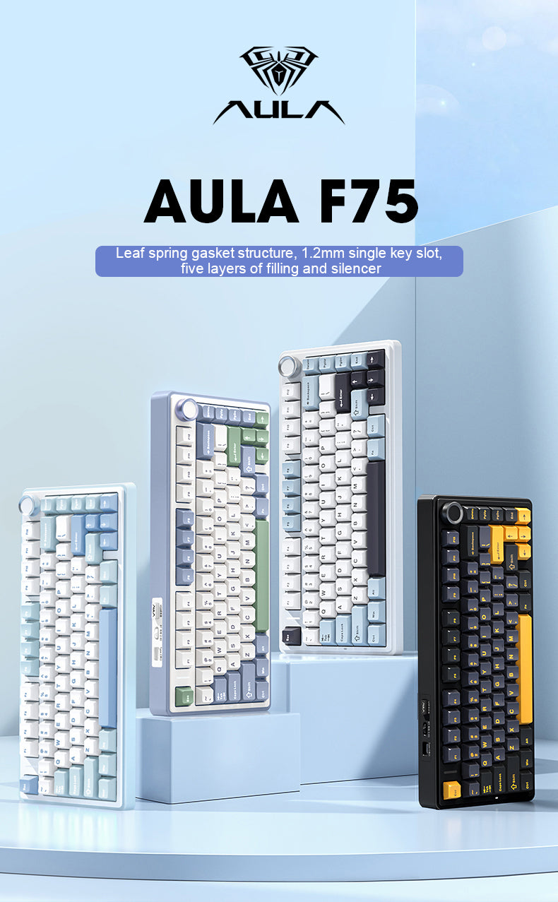 AULA F75 75% Wireless Mechanical Keyboard, Hot Swappable, Pre-Lubricated Gray Wood Switches, RGB Backlit Gaming Keyboard