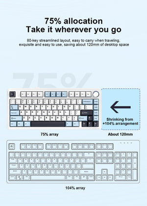 AULA F75 75% Wireless Mechanical Keyboard, Hot Swappable, Pre-Lubricated Gray Wood Switches, RGB Backlit Gaming Keyboard