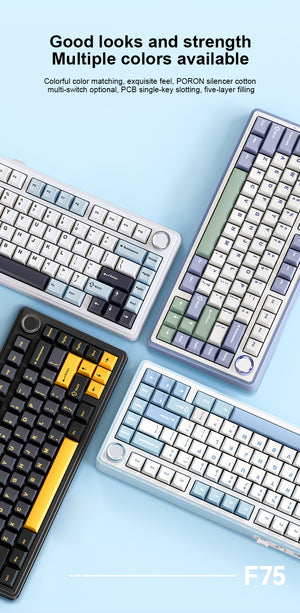 AULA F75 75% Wireless Mechanical Keyboard, Hot Swappable, Pre-Lubricated Gray Wood Switches, RGB Backlit Gaming Keyboard