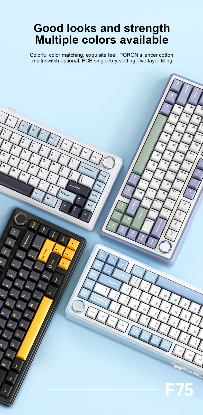 AULA F75 75% Wireless Mechanical Keyboard, Hot Swappable, Pre-Lubricated Gray Wood Switches, RGB Backlit Gaming Keyboard