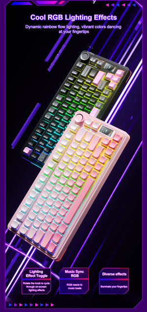 AULA S75 PRO Wireless Mechanical Keyboard with Screen&Knob, 75% Hot Swappable Gaming Keyboard with Pre-lubed Switches, RGB Backlit, PBT Keycaps Creamy Sounding Pc Gaming Keyboards