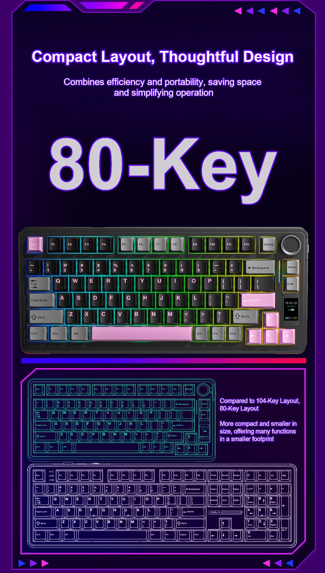 AULA S75 PRO Wireless Mechanical Keyboard with Screen&Knob, 75% Hot Swappable Gaming Keyboard with Pre-lubed Switches, RGB Backlit, PBT Keycaps Creamy Sounding Pc Gaming Keyboards
