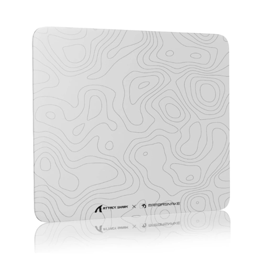ATTACK SHARK CM05 Glass Gaming Mouse Pad,17.7x15.7 in Large Mouse Mat，Non Slip 9H Hard Mousepads,Nano-Textured Glass Surface with Improved Precision and Speed for FPS Players-White Contour