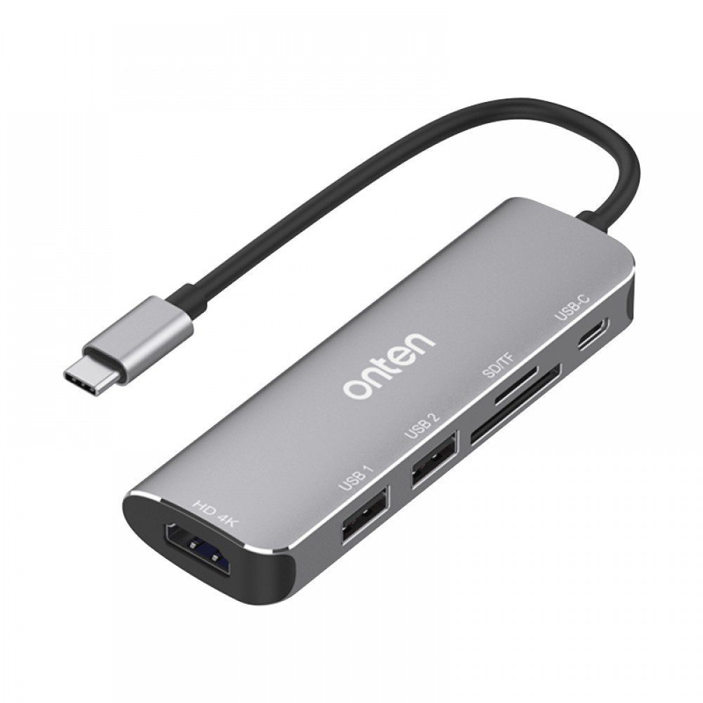 NTEN 95116D USB C HUB Dock Station 6 in 1 – HDMI 4K@30Hz + SD/TF + USB 3.0 X2 + Type-C (PD 3.0)