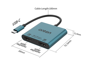 Onten OTN-9175B 2 In 1 Type-C To Dual HDMI Converter