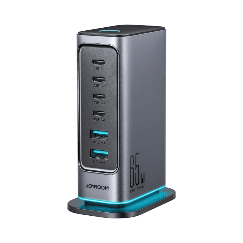 JOYROOM Fast Charger GaN Multi Port Powe Station Type C*4 + USB A*2 65W Dark Gray JR TCM02