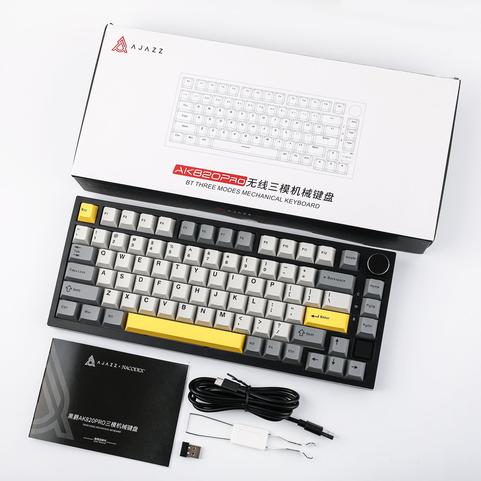 Ajazz AK820 Pro 75% Gasket-mounted Bluetooth 5.1/2.4G Wireless & Type-C Wired Ajazz Gift Switch Mechanical Keyboard