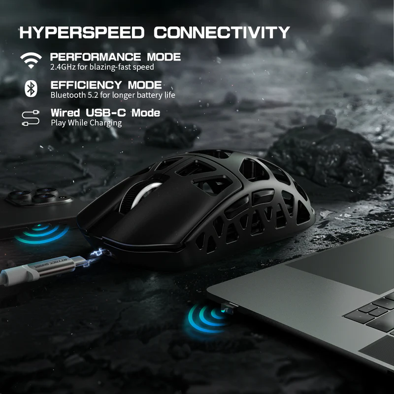 ATTACK SHARK R3 46g Superlight Magnesium Alloy Wireless Gaming Mouse, BT/2.4G/Wired Computer Mouse, 8KHz Polling Rate, PAW3395 26K DPI Sensor Programmable Mice Griptape for PC/Laptop/Mac (Black)