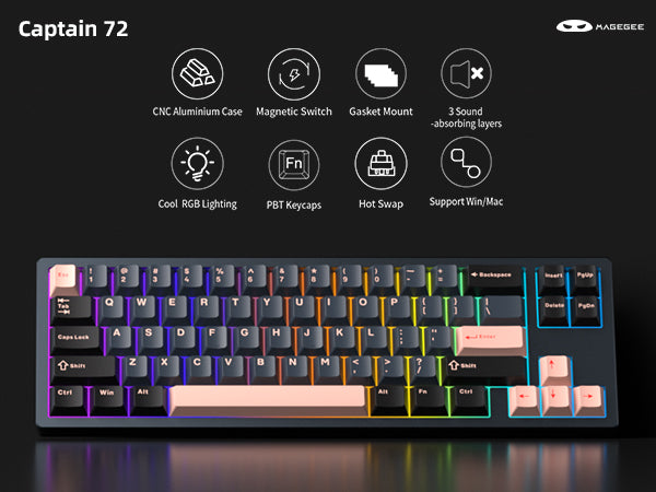 MageGee Captain72 Wired Magnatic Keyboard (Magnatic Lubed Fairy Rabbit switch)