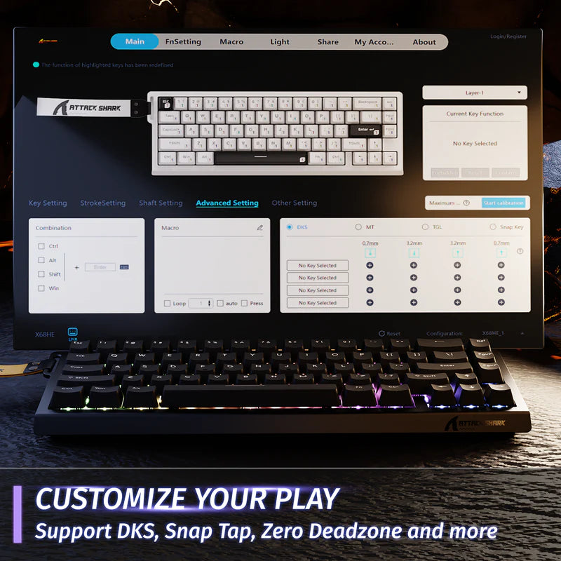 ATTACK SHARK X68 HE 8000Hz Rapid Trigger Keyboard, 0.01mm RT Accuracy Wired Gaming Keyboard with Magnetic Switch, Adjustable Actuation, Rapid Trigger, Snap Tap, RGB Lighting for PC/Mac, Black