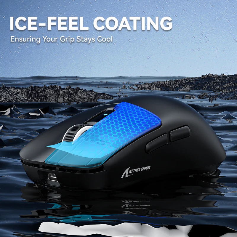 ATTACK SHARK R6 Lightweight Wireless Gaming Mouse,PAW 3950Max Sensor Computer Mouse with Nordic 52480,8KHz Polling,42K DPl,OMRON Optaicl Switch,USB-C Charging,7 Programmable Buttons(Black & Sticker)