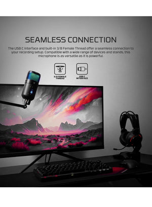 FANTECH MCX03 LEVIOSA MAX Microphone USB-C RGB Professional Gaming Stream Condenser PURE PRECISION 16mm Capsule – Cardioid Polar Pattern – Noise Reduction tech – Real Time Monitoring with Headphone jack | Black