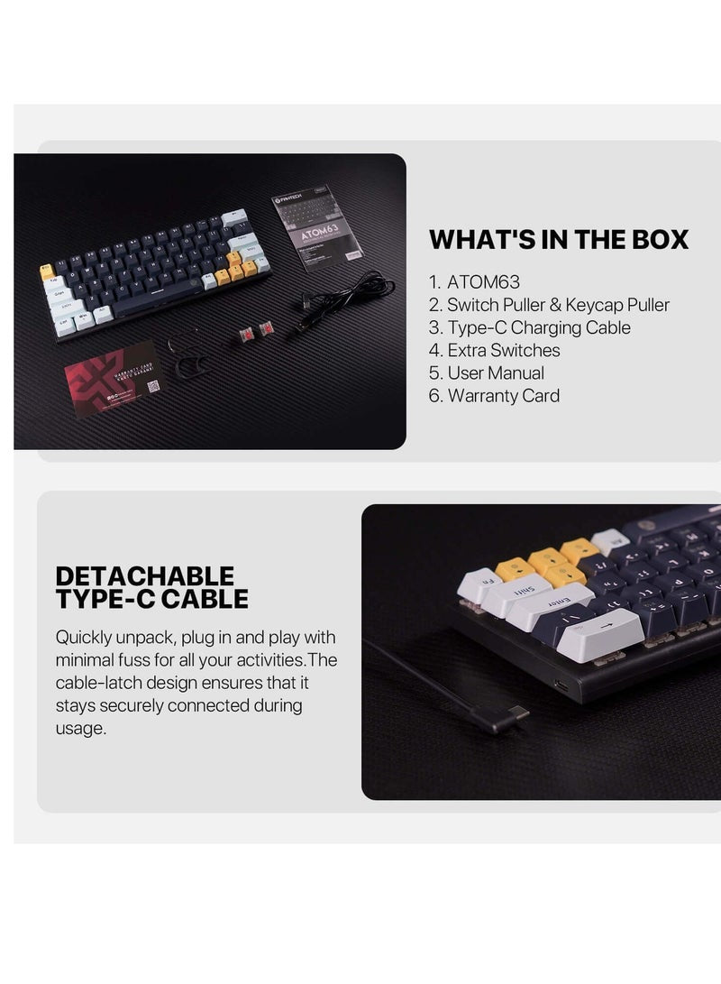 FANTECH ATOM63 MK874V2 60% Gaming Mechanical Keyboard – Hot Swap  – 17 RGB Lighting Modes – Removable Type-C cable – 63 PBT Arabic / English Keycap | SKY BLUE