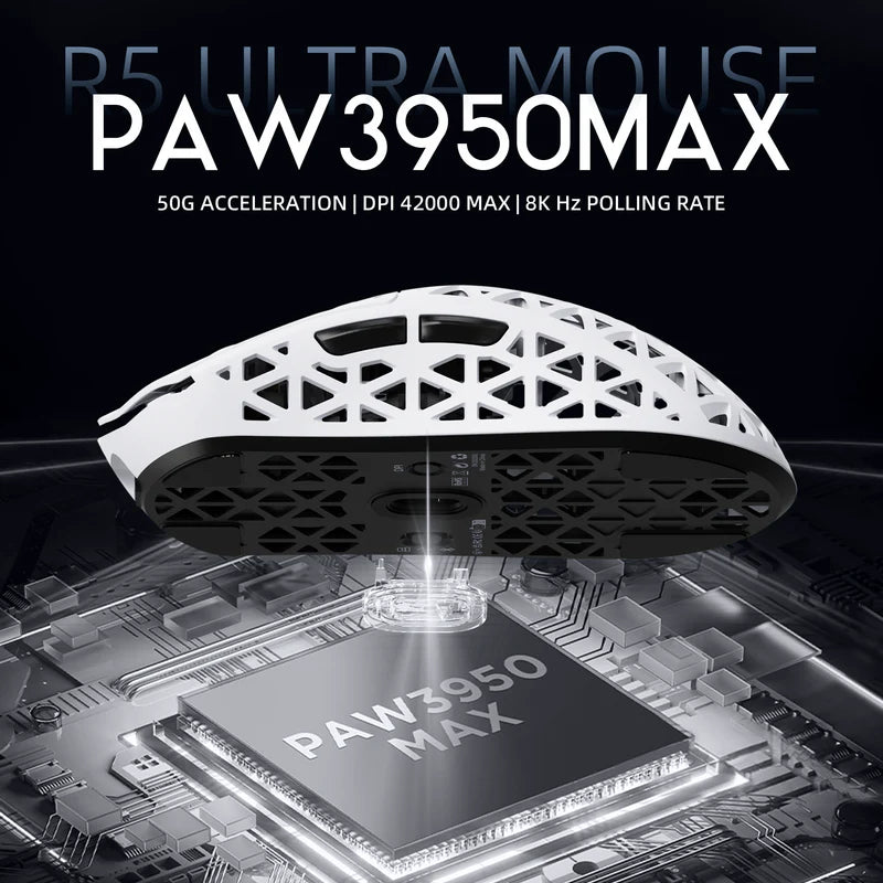 ATTACK SHARK R5 Ultra Carbon Fiber Wireless 8K PAW3950MAX Gaming Mouse with 8K Coiled Cable