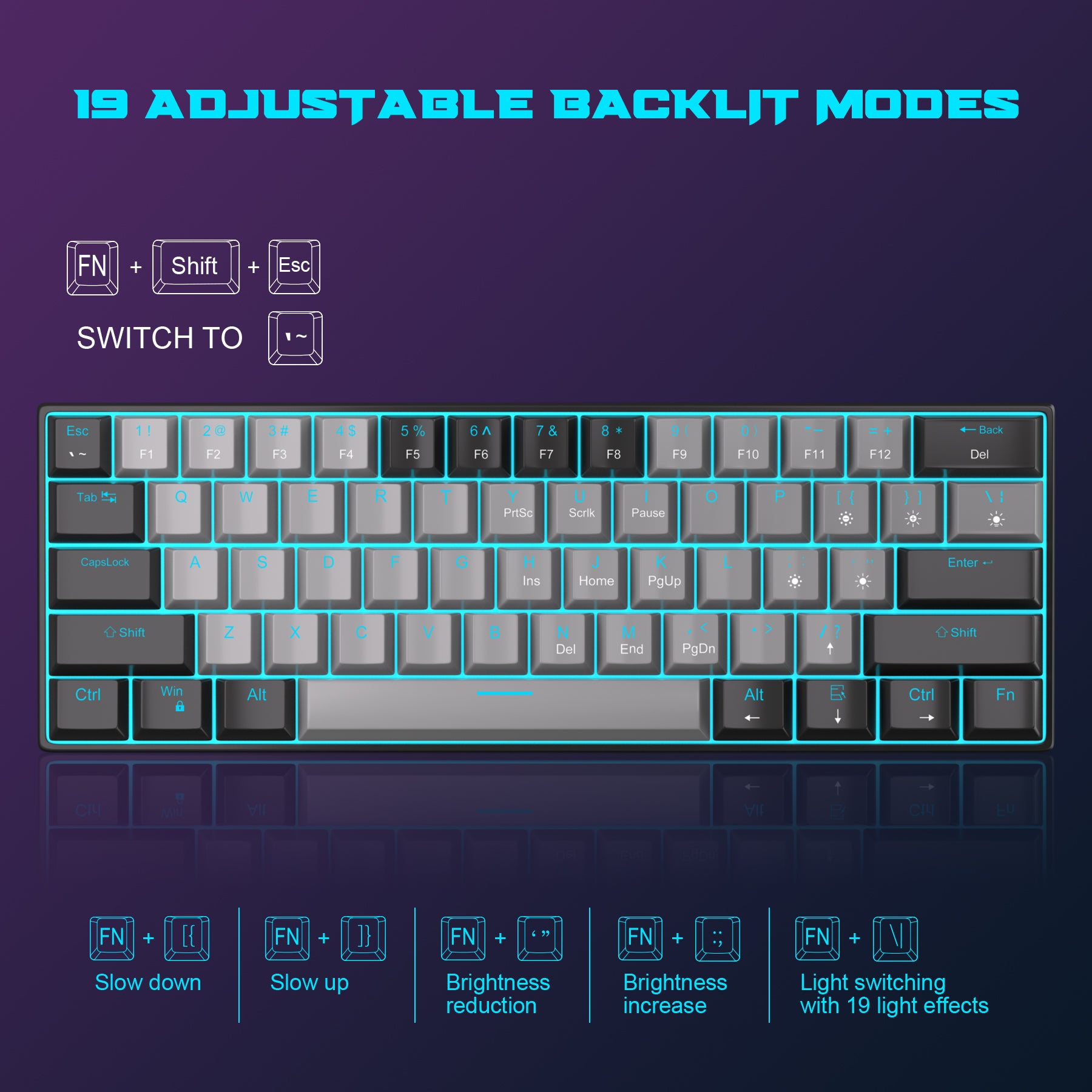 MageGee STAR61 Wired Mechanical Keyboard GRAY (BLUE SWITCH)