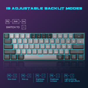MageGee STAR61 Wired Mechanical Keyboard GRAY (BLUE SWITCH)