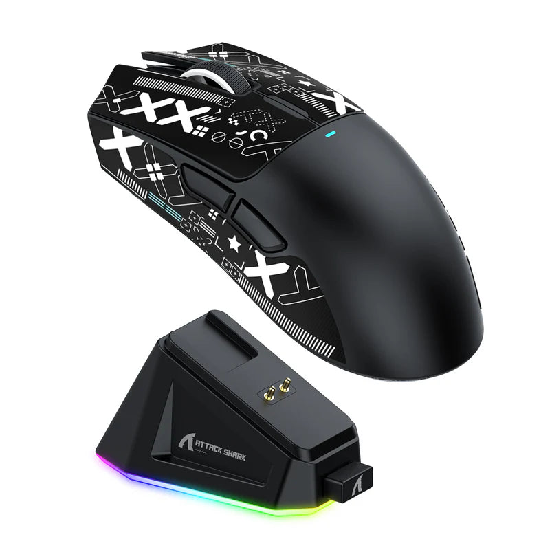 ATTACK SHARK X11 Lightweight Tri-Mode Wireless 2.4G/USB-C Wired/BT Gaming Mouse with RGB Charging Dock ,22K DPI,PAW3311 Optical Sensor (Black)