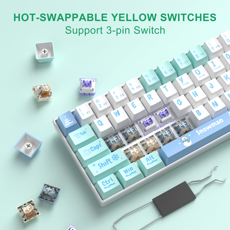 MageGee MK-Box Snoman Wired Mechanical Keyboard (Ivory white switch Lubed Switchs Sound Foam Layer)