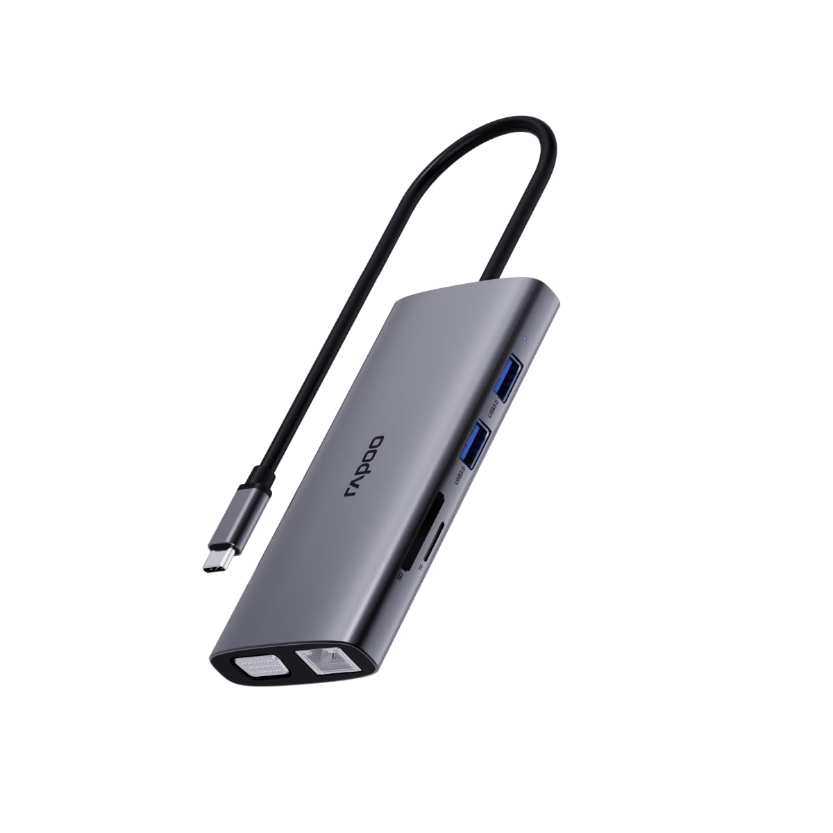 Rapoo XD101 USB C Hub 10-in-1 with 4K HDMI, 100W PD Fast Charging, 2 USB 3.0 Ports, RJ45 Ethernet, SD/TF Card Reader – Compatible with MacBook, Windows, Android – 200mm Cable, Metal Body