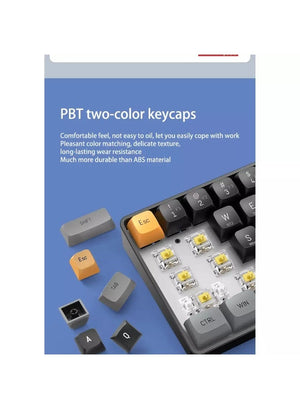 AIGO A68 3-Mode Wireless, Bluetooth, Wired Gaming Mechancial Keyboard - Yellow Switch Hot Swappable - 1000Hz Polling rate - PBT keycaps - Detchable USB C Cable