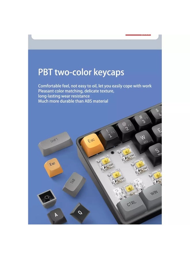 AIGO A68 3-Mode Wireless, Bluetooth, Wired Gaming Mechancial Keyboard - Yellow Switch Hot Swappable - 1000Hz Polling rate - PBT keycaps - Detchable USB C Cable