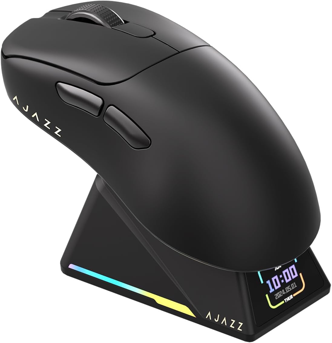 AJAZZ AJ-179 Apex 42000 DPI Magnetic Charging Station with TFT Display Mouse-PAW 3950 Sensor-8K Dongle AJ179 (Black)