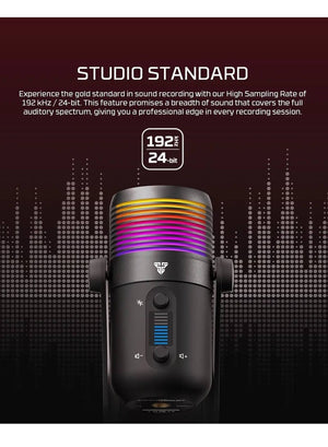 FANTECH MCX03 LEVIOSA MAX Microphone USB-C RGB Professional Gaming Stream Condenser PURE PRECISION 16mm Capsule – Cardioid Polar Pattern – Noise Reduction tech – Real Time Monitoring with Headphone jack | Black