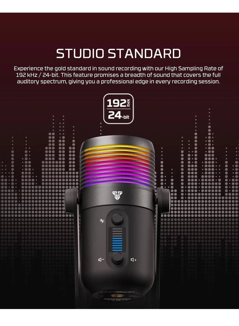 FANTECH MCX03 LEVIOSA MAX Microphone USB-C RGB Professional Gaming Stream Condenser PURE PRECISION 16mm Capsule – Cardioid Polar Pattern – Noise Reduction tech – Real Time Monitoring with Headphone jack | Black