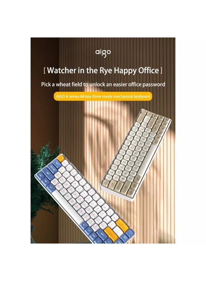AIGO A68 3-Mode Wireless, Bluetooth, Wired Gaming Mechancial Keyboard - Yellow Switch Hot Swappable - 1000Hz Polling rate - PBT keycaps - Detchable USB C Cable