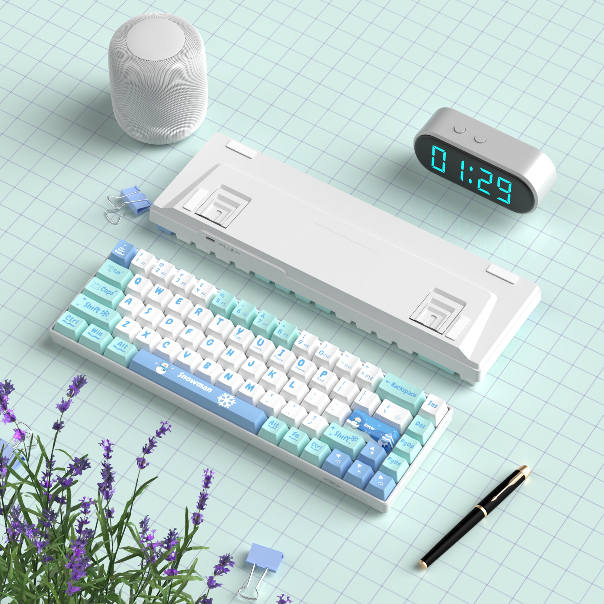 MageGee MK-Box Snoman Wired Mechanical Keyboard (Ivory white switch Lubed Switchs Sound Foam Layer)