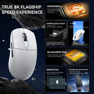 ATTACK SHARK R6 Lightweight Wireless Gaming Mouse,PAW 3950Max Sensor Computer Mouse with Nordic 52480,8KHz Polling,42K DPl,OMRON Optaicl Switch,USB-C Charging,7 Programmable Buttons(Black & Sticker)