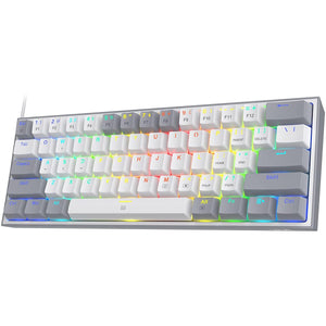 Redragon K616 Fizz Pro RGB – 60% keyboard with red mechanical switches, Bluetooth & USB-C wired connectivity WHITE/GRAY - عربي/eng