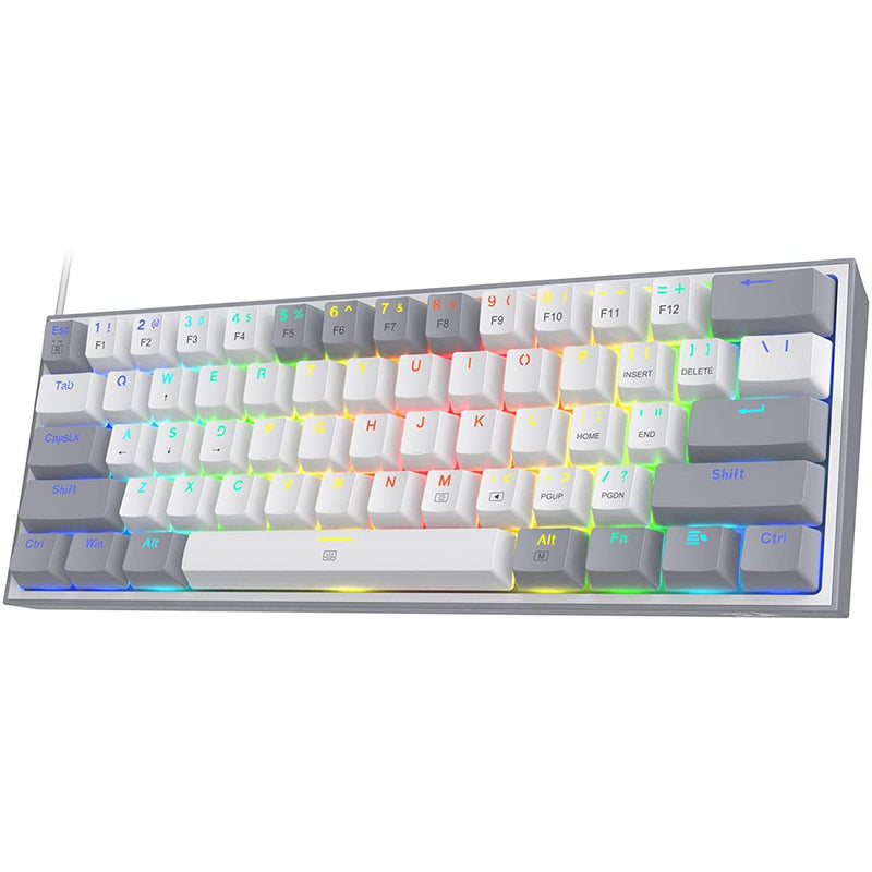 Redragon K616 Fizz Pro RGB – 60% keyboard with red mechanical switches, Bluetooth & USB-C wired connectivity WHITE/GRAY - عربي/eng