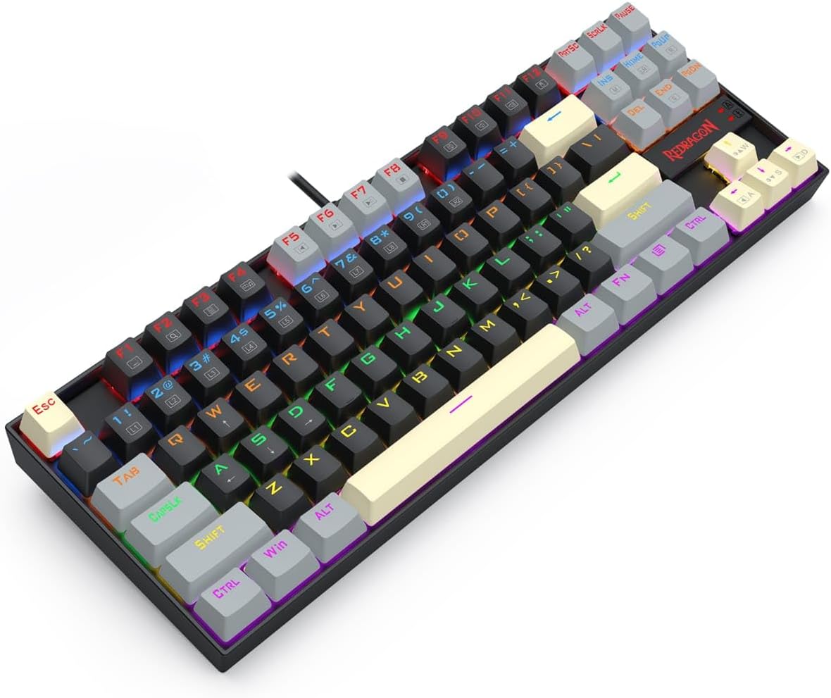 Redragon K552 LGY-R kumara Rainbow Backlight Red Switch Mechanical Gaming Keyboard-Black - عربي/eng
