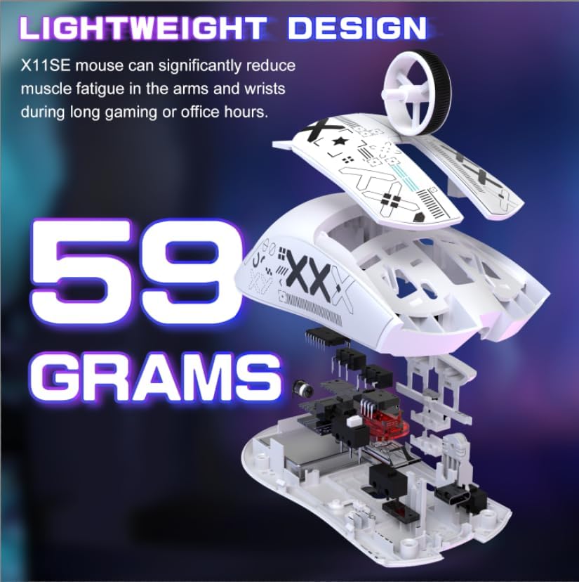 ATTACK SHARK X11SE Ultra-Light Wireless Gaming Mouse,22000 DPI,Tri-Modes BT5.2/Type-C Wired/2.4G,PixArt PAW3311 Gaming Sensor,5 Programmable Buttons for Laptop,PC,Mac Gamer(white&Sticker)
