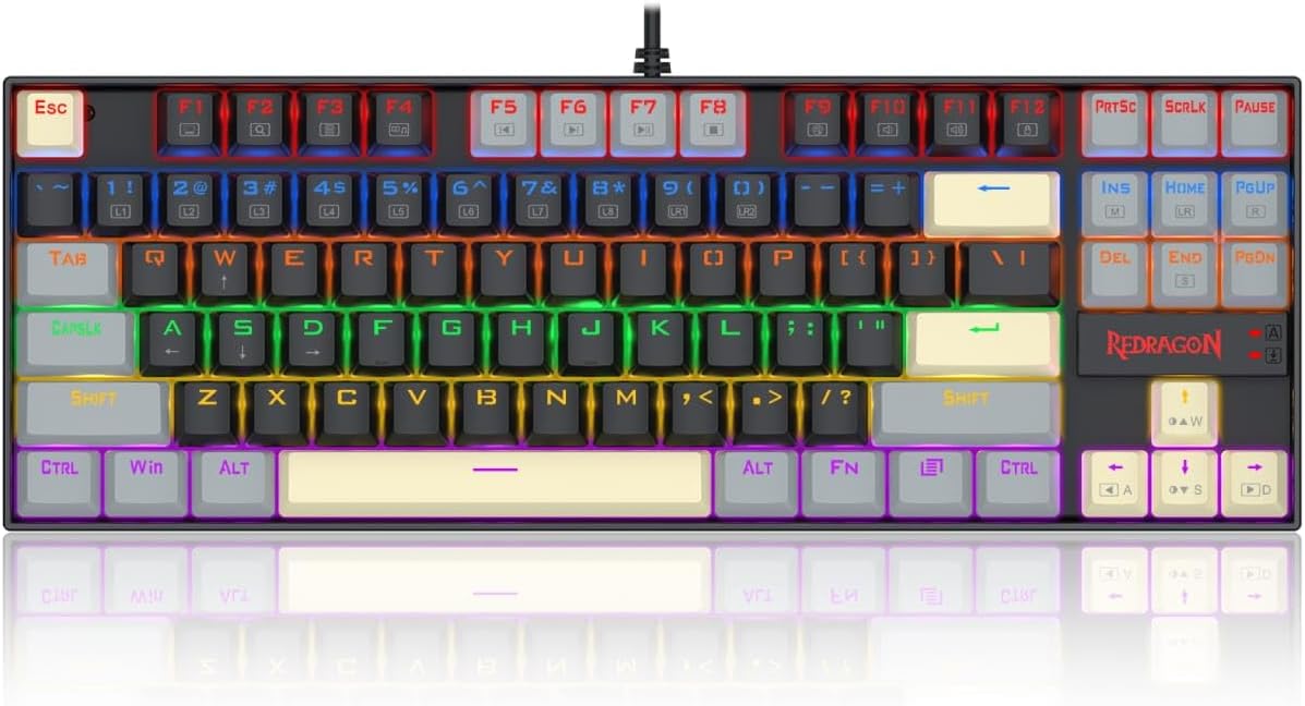Redragon K552 LGY-R kumara Rainbow Backlight Red Switch Mechanical Gaming Keyboard-Black - عربي/eng