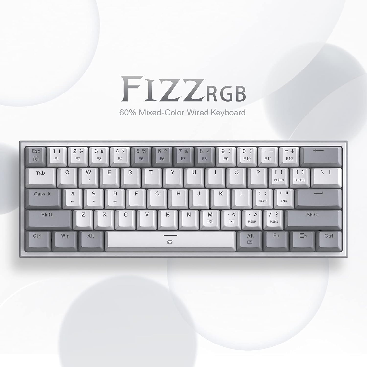 Redragon K617-RGB White/Gray Mechanical Gaming Keyboard – 60% Compact, RGB, Hot-Swappable