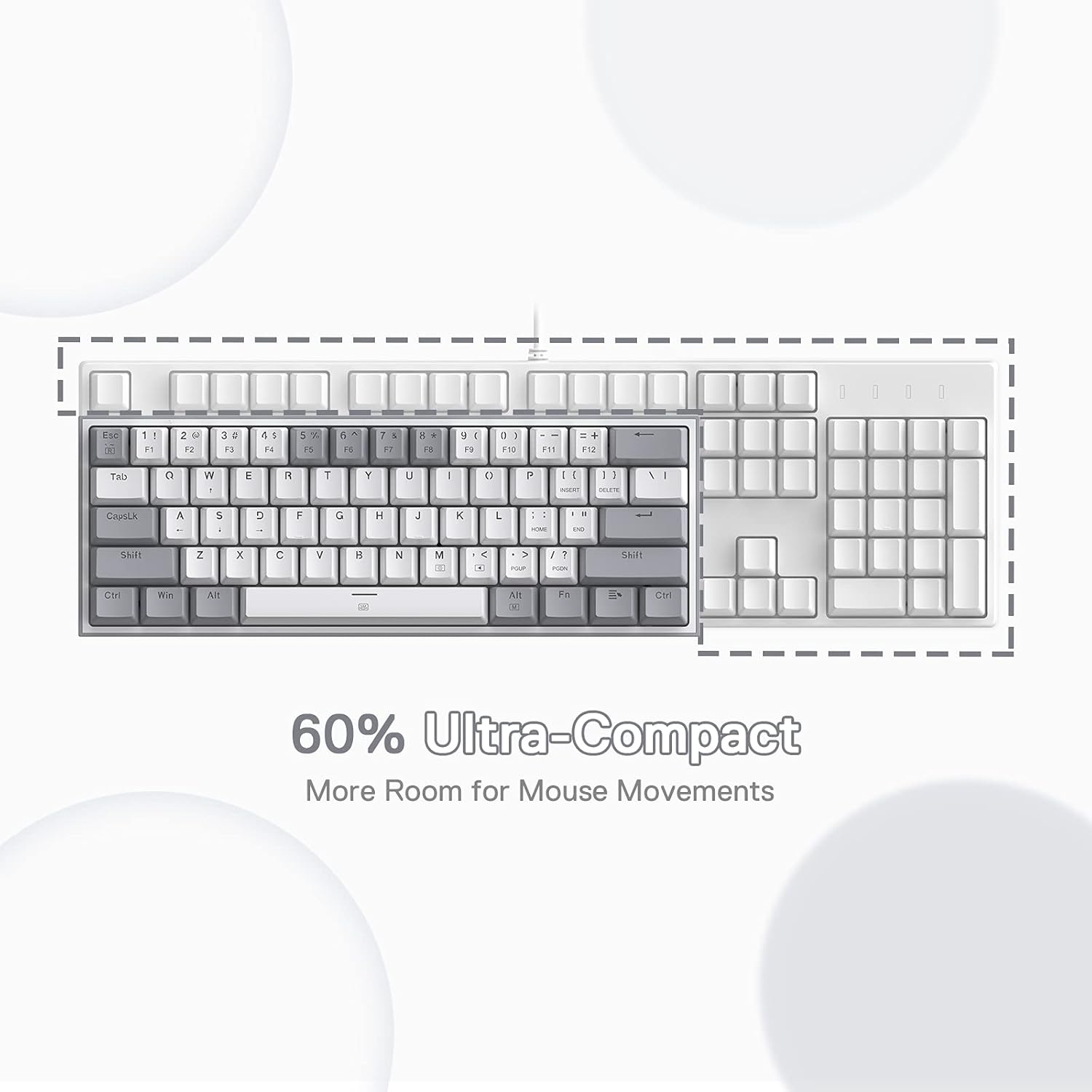 Redragon K617-RGB White/Gray Mechanical Gaming Keyboard – 60% Compact, RGB, Hot-Swappable