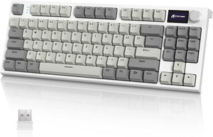 ATTACK SHARK RK86 RGB 75% Wireless Gasket Mechanical Keyboard,Triple Mode Bluetooth5.0/2.4G/USB-C 82 Keys Hot Swappable Gaming Keyboard 4000 mAH Battery w/Knob & 1.2'' HD OLED Display,Linear Switches