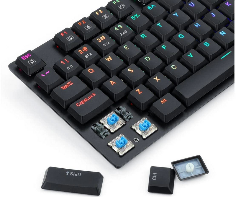 Redragon K607 Low Profile Mechanical Gaming Keyboard 87 Key Tenkeyless RGB LED Backlit Wired Computer Keyboard with Blue Switches for Windows PC - عربي/eng