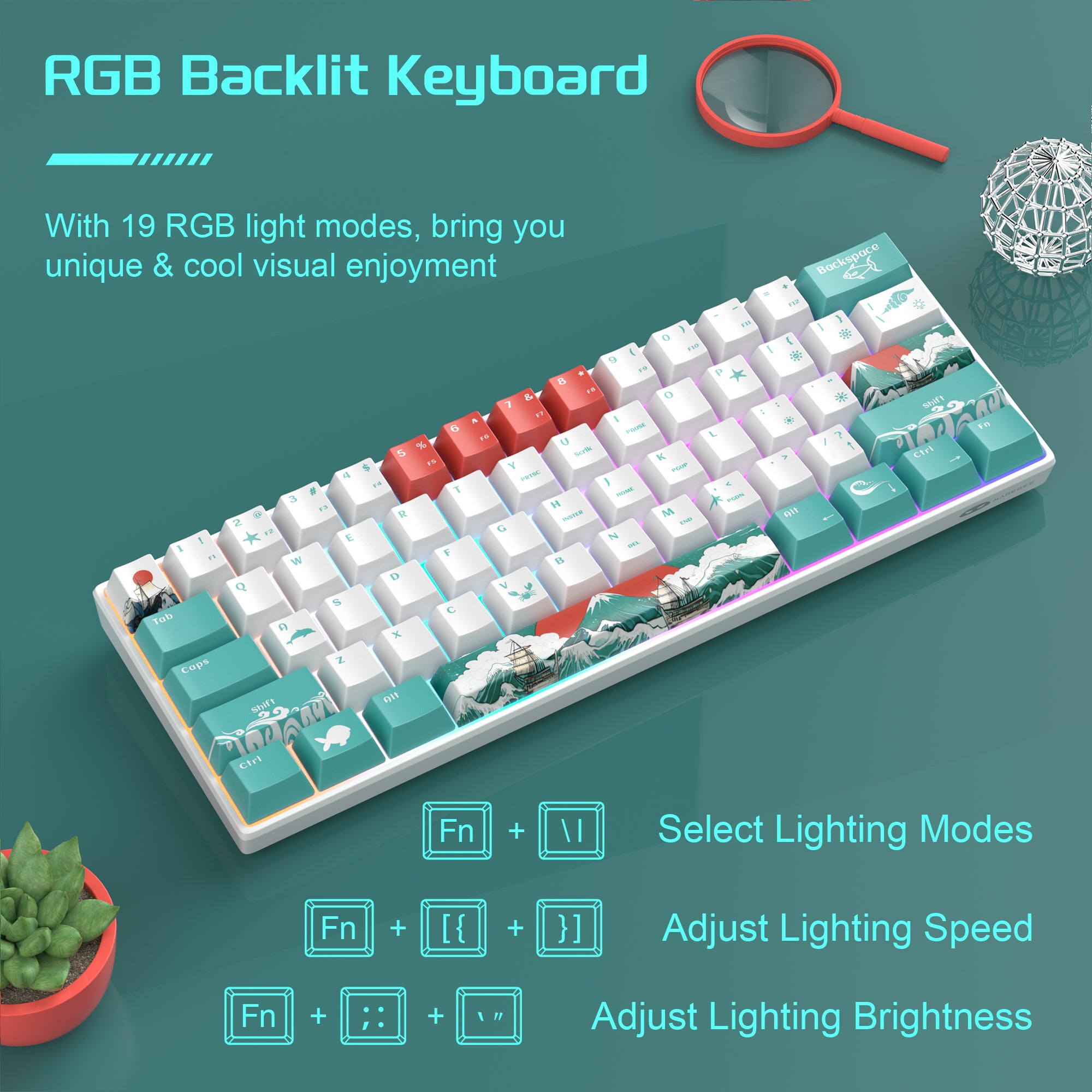 MageGee STAR61 Wired Mechanical Keyboard(Lubed Ivory white switch Sound Foam Layer)