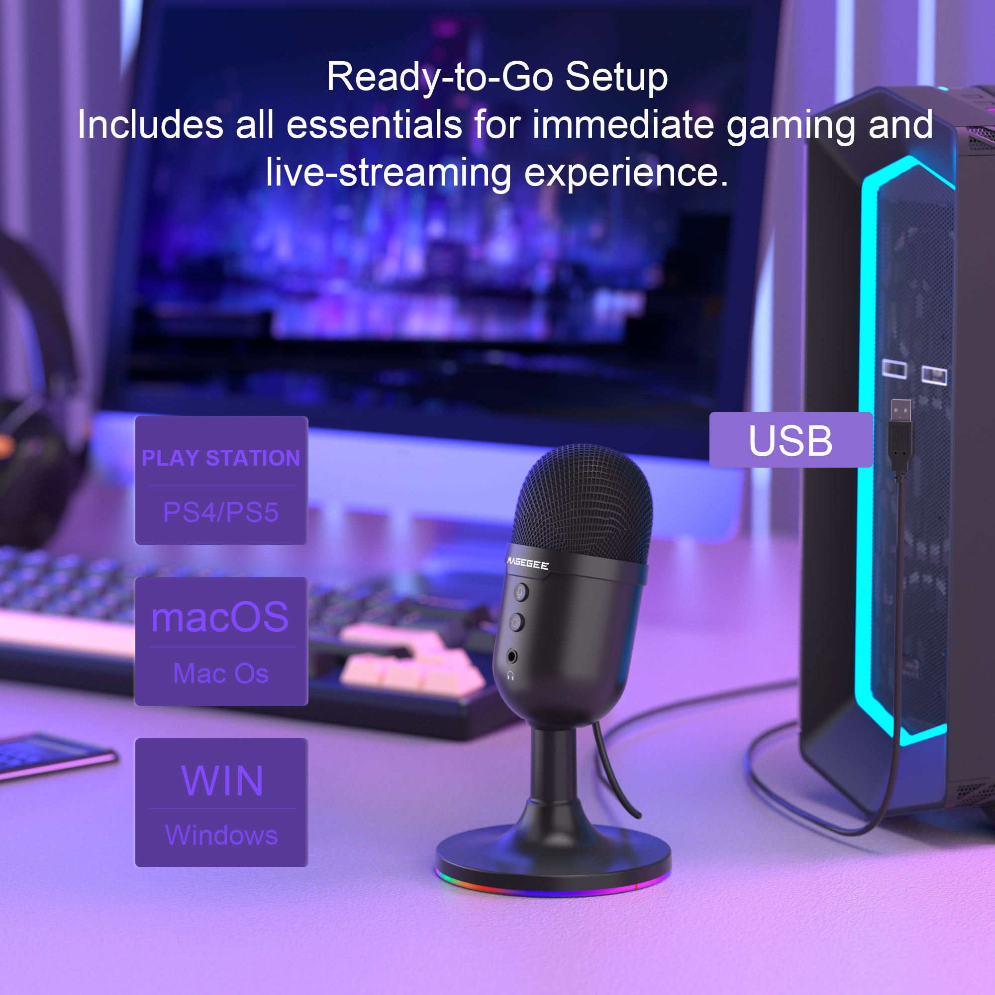 MageGee Fantasy Wired Gaming Microphone WHITE
