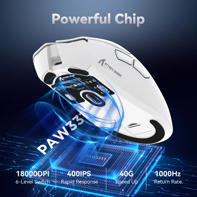 ATTACK SHARK R1 Wireless/Wired Gaming Mouse (White+Sticker)