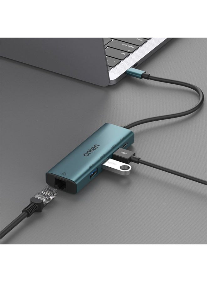 ONTEN UC121 USB C HUB 5-in-1, 1X Ethernet RJ45 100Mbps Port 2X USB 2.0, 1X USB 3.0, USB-C Port PD 3.0