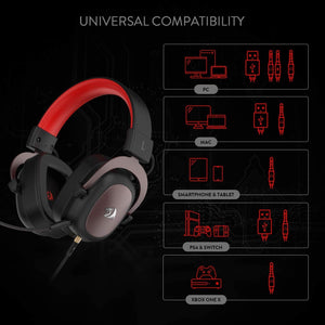 Redragon H510 Zeus Wired Gaming Headset – 7.1 Surround Sound, 53mm Drivers, Detachable Mic, USB + 3.5mm