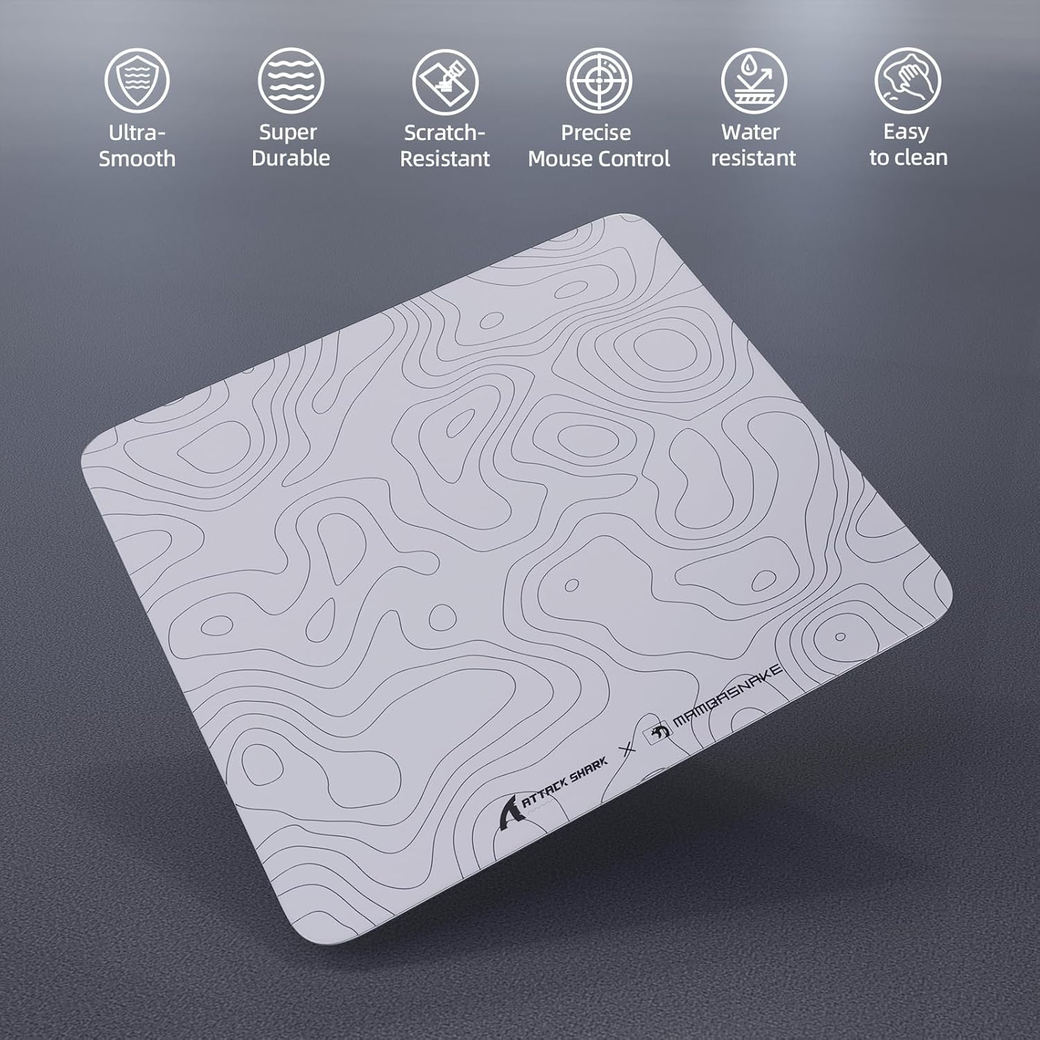 ATTACK SHARK CM05 Glass Gaming Mouse Pad,17.7x15.7 in Large Mouse Mat,Non Slip 9H Hard Mousepads,Nano-Textured Glass Surface with Improved Precision and Speed for FPS/MOBA - Black Contour