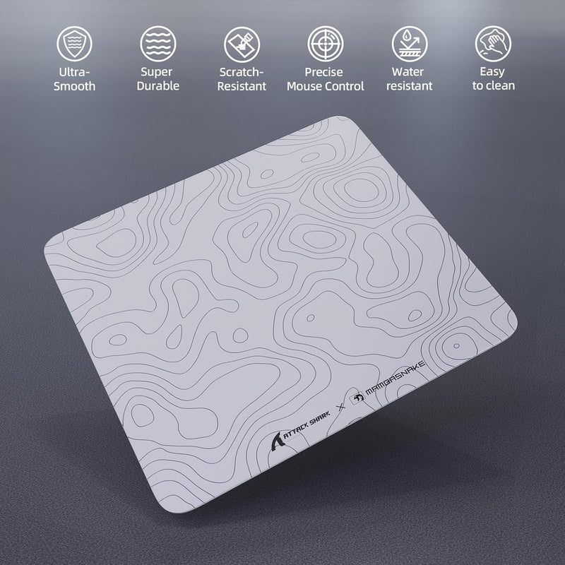 ATTACK SHARK CM05 Glass Gaming Mouse Pad,17.7x15.7 in Large Mouse Mat,Non Slip 9H Hard Mousepads,Nano-Textured Glass Surface with Improved Precision and Speed for FPS/MOBA - Black Contour
