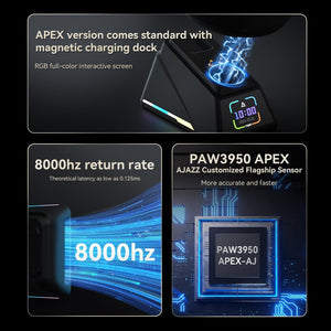 AJAZZ AJ-179 Apex 42000 DPI Magnetic Charging Station with TFT Display Mouse-PAW 3950 Sensor-8K Dongle AJ179 (Black)