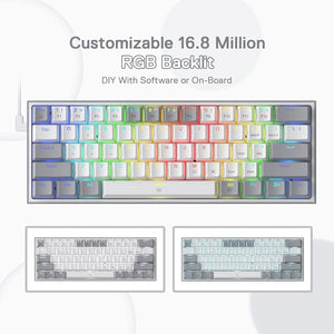 Redragon K617-RGB White/Gray Mechanical Gaming Keyboard – 60% Compact, RGB, Hot-Swappable